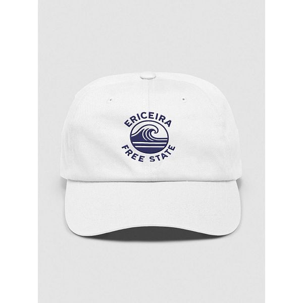 A white baseball cap featuring a circular logo with the text 'ERICEIRA FREE STATE' and a wave design.