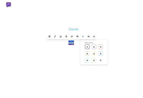 The image displays a text editing interface with a color picker for text customization.