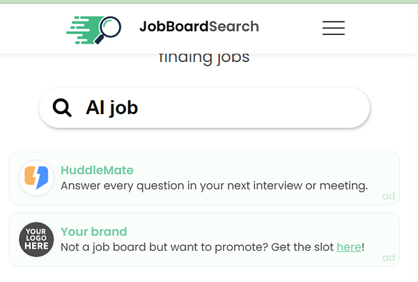Screenshot of a web interface titled 'Enable Ads Slider' for modifying job board search settings with various slider, dropdown, and text input options.