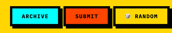 The image features three colorful buttons labeled 'ARCHIVE', 'SUBMIT', and 'RANDOM'.