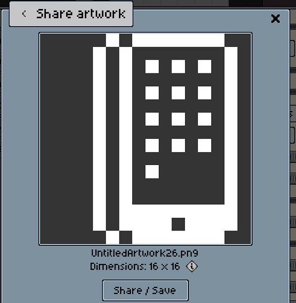 A pixel art representation of a smartphone displayed in a sharing interface.