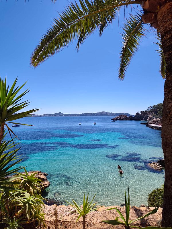 A woman in a straw sunhat and sunglasses smiling at the camera with a beach and ocean background.