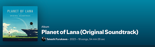 The image displays the album cover and details for 'Planet of Lana (Original Soundtrack)' by Takeshi Furukawa.