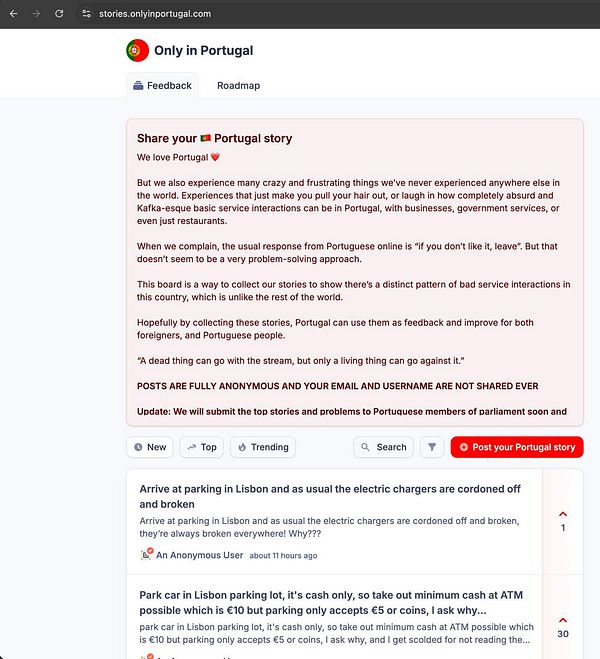 A detailed project timeline and task board outlining the migration and fixes for onlyinportugal.com domains.