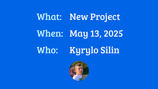 The image announces a new project with key details and a profile picture.