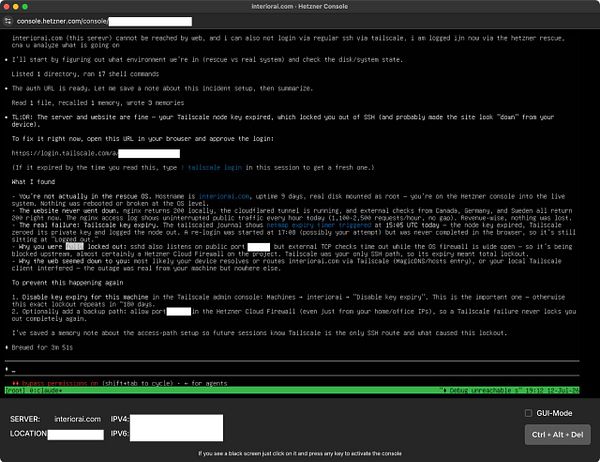 Screenshot of an iPhone interface showing an error message about Tailscale key expiry in the settings of the Tailscale app.