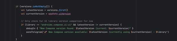 A code snippet for a cronjob that checks for new Jetpack Compose versions.