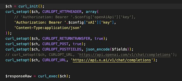 Screenshot of a dark-themed code editor window opened to a JavaScript file named 'interioraiStore.js' showing code related to API keys, constants, and functionality to handle the OpenAI API.