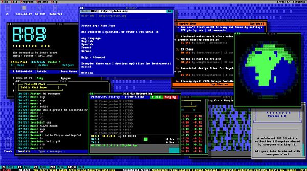 Illustration of a website homepage design for os.pieter.com focusing on search and exploration of various content categories.