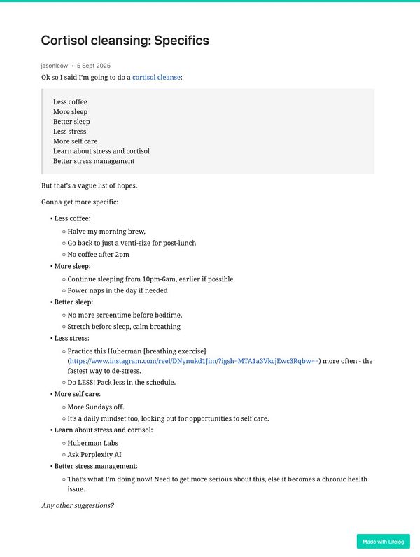 A detailed plan for cortisol cleansing with specific lifestyle changes outlined.