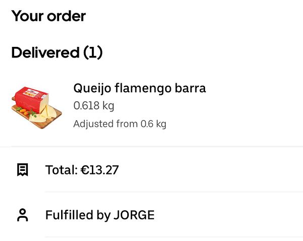The image displays an order confirmation for a cheese delivery.