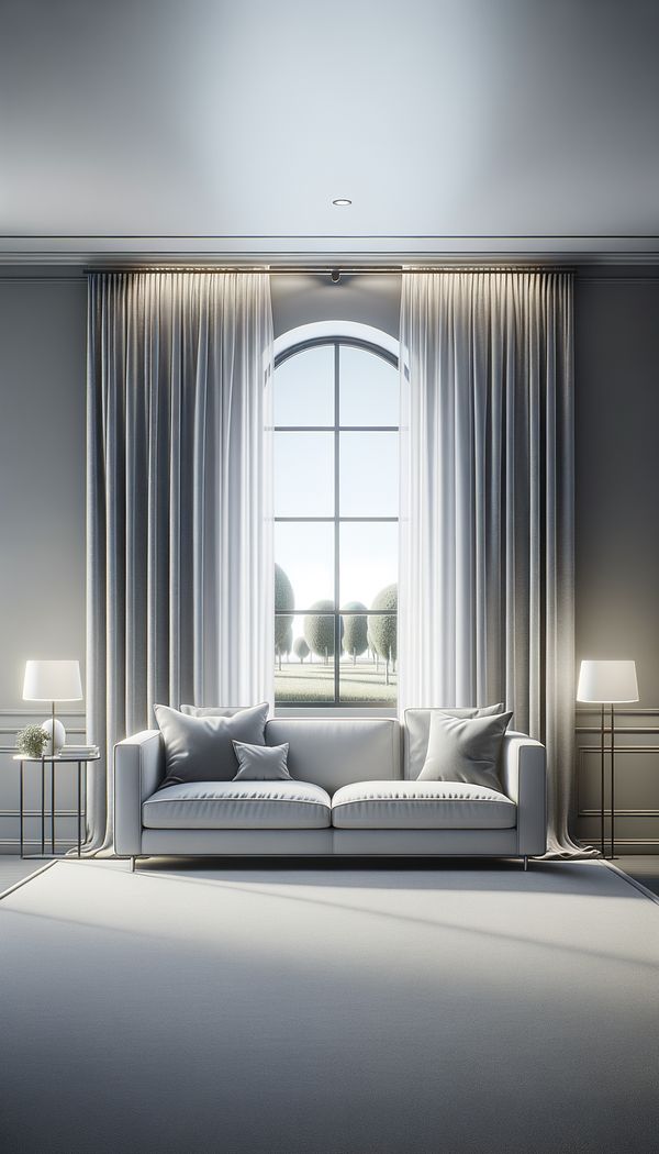 A beautiful, well-lit living room showcasing curtains with an eyelet heading, highlighting the modern, clean lines of the space.