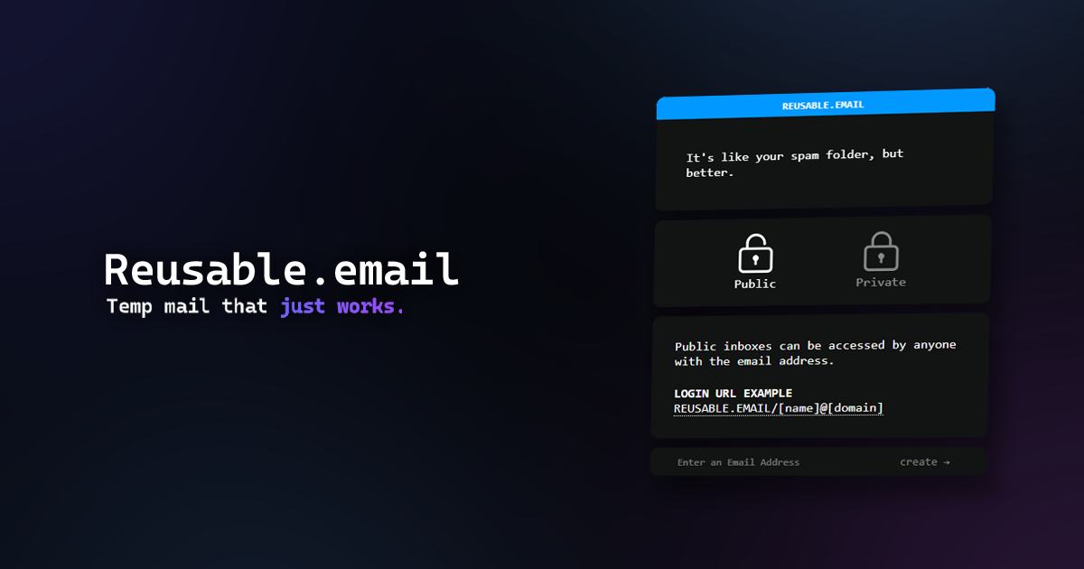 reusable.email: Temp email that just works. | BetaList