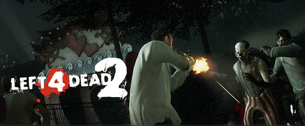 A scene from the video game Left 4 Dead 2 featuring a character fighting off zombies.