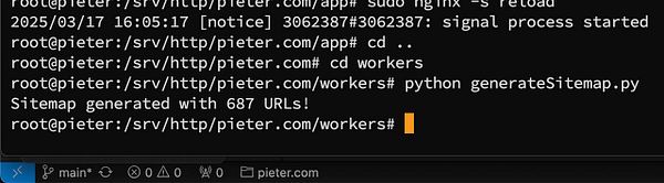 A terminal interface displaying commands and output related to generating a sitemap in Python.