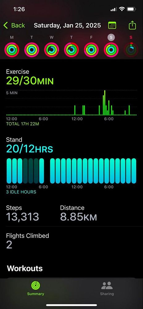 The image displays a fitness tracking interface showing daily activity statistics.