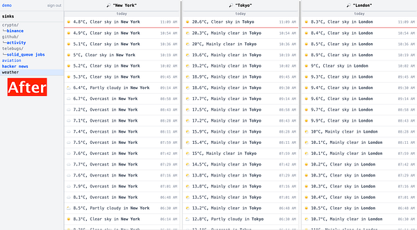 Screenshot of several compact event cards without fixed height, demonstrating efficient use of space compared to a previously taller fixed-height card.