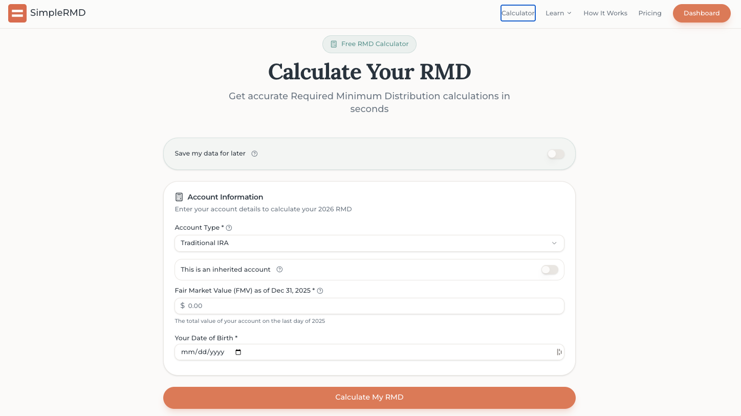 SimpleRMD: Calculate your RMD in under 2 minutes, free and | BetaList