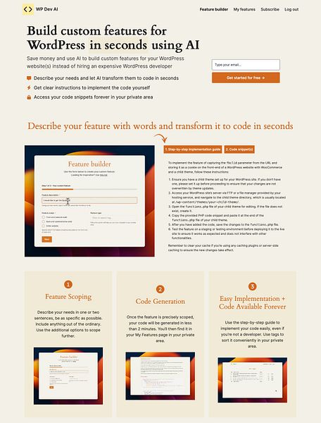 WP Dev AI: Build custom features for WordPress in seconds | BetaList