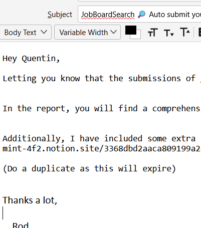 Screenshot of a directory submissions report email from jobboardsearch.