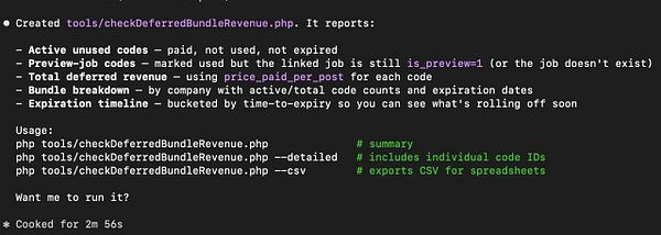 Screenshot of an Excel sheet showing data related to active job post bundles with deferred revenue and softer revenue entries.