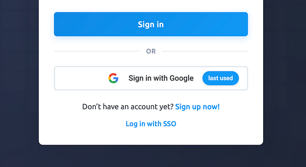 The image displays a login page featuring options for signing in with Google and a standard sign-in button.
