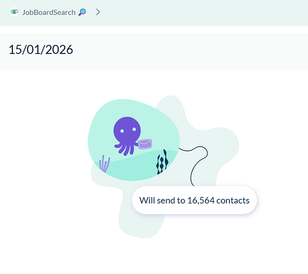 Screenshot of an email newsletter editor showing the layout and content of a job seekers weekly newsletter.