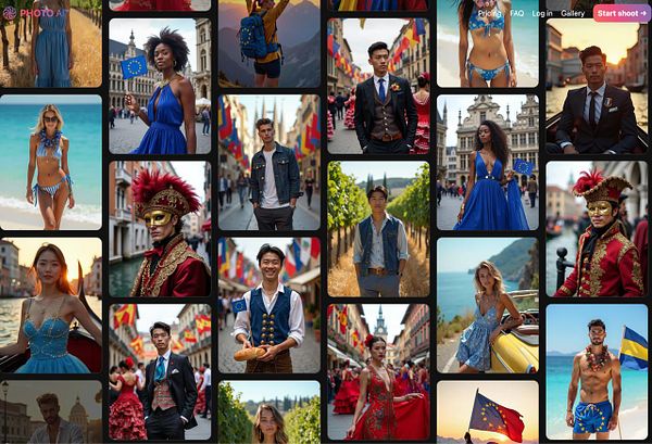 A vibrant collage of diverse models showcasing various outfits against European backdrops.