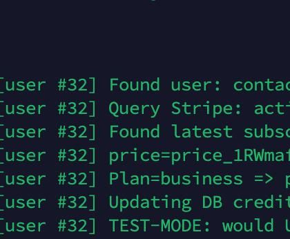 The image displays a terminal interface showing logs related to user data processing.