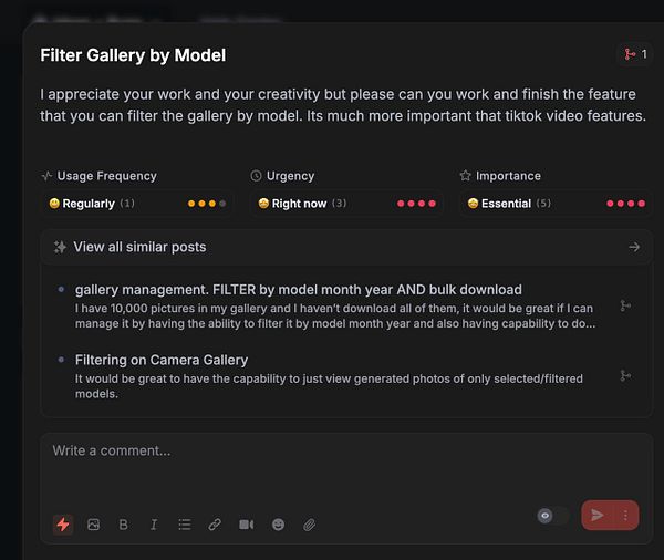 Screenshot of a Supabase dashboard showing an SQL editor with a query to create an index on 'user_id' and 'model_id' columns in the 'images' table, including database status and navigation elements.