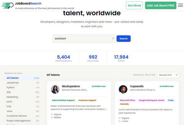 Website screenshot displaying the 'Patents & Trademarks' page with a search bar, filter options, and a list of patent entries.