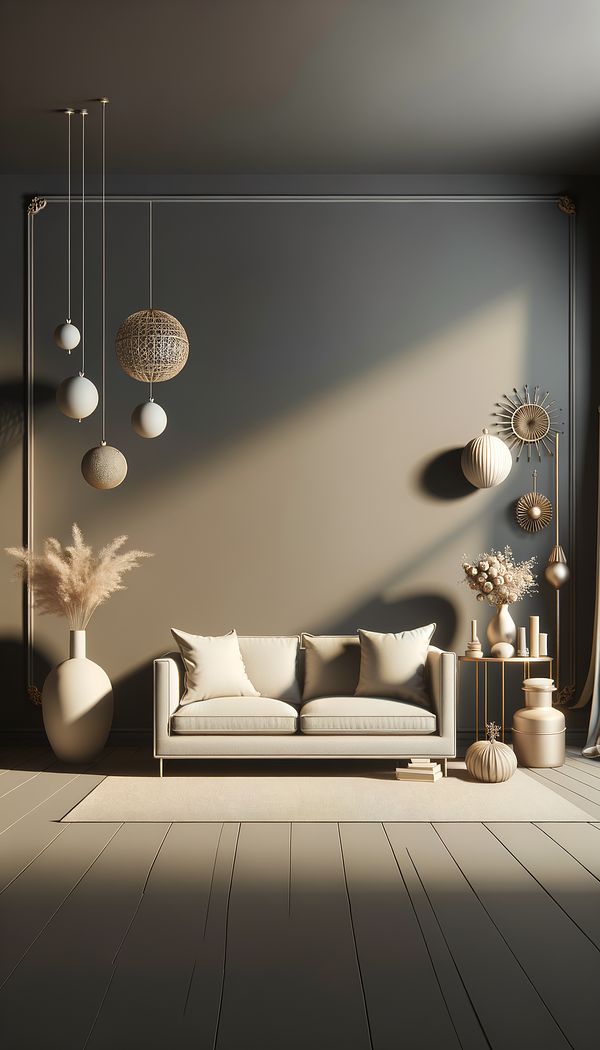 a room with walls painted in a solid color, showcasing how it serves as a backdrop for decorative objects and furniture