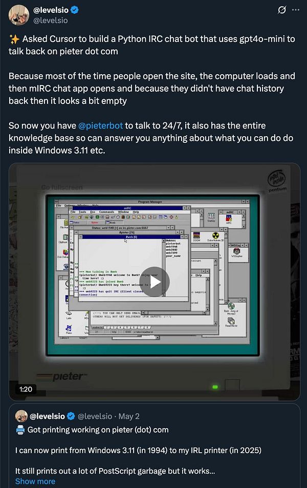 A vintage computer screen displays an IRC chat interface running on Windows 3.11.