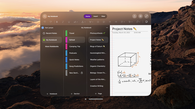 Screenshot of Microsoft OneNote