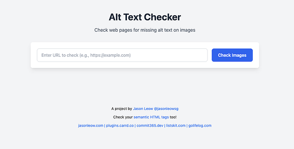 The image displays the interface of the Alt Text Checker web application.