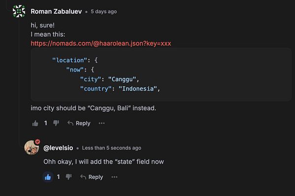 Screenshot of a GitHub pull request detailing code changes to add a "state" field in the Nomads profile JSON schema.