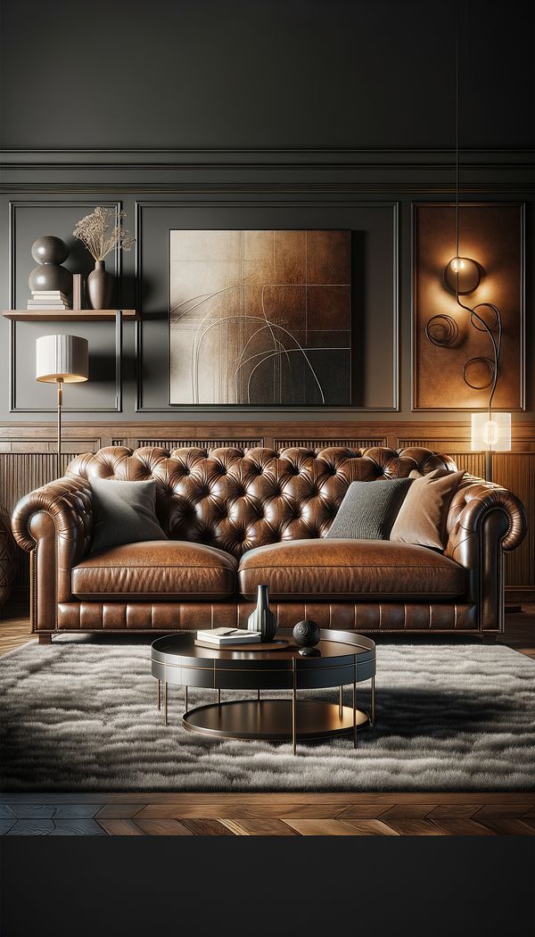 a luxurious top grain leather sofa in an elegantly designed living room