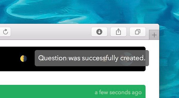 The image shows a notification about a successful action on a web interface.