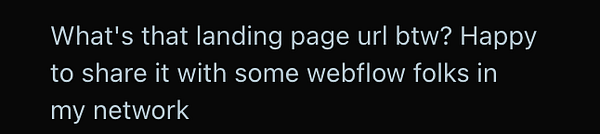 The image features a text conversation discussing a landing page URL related to a service.