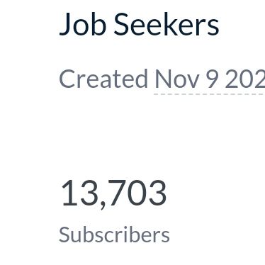 The image displays a subscriber count for a job seekers platform.