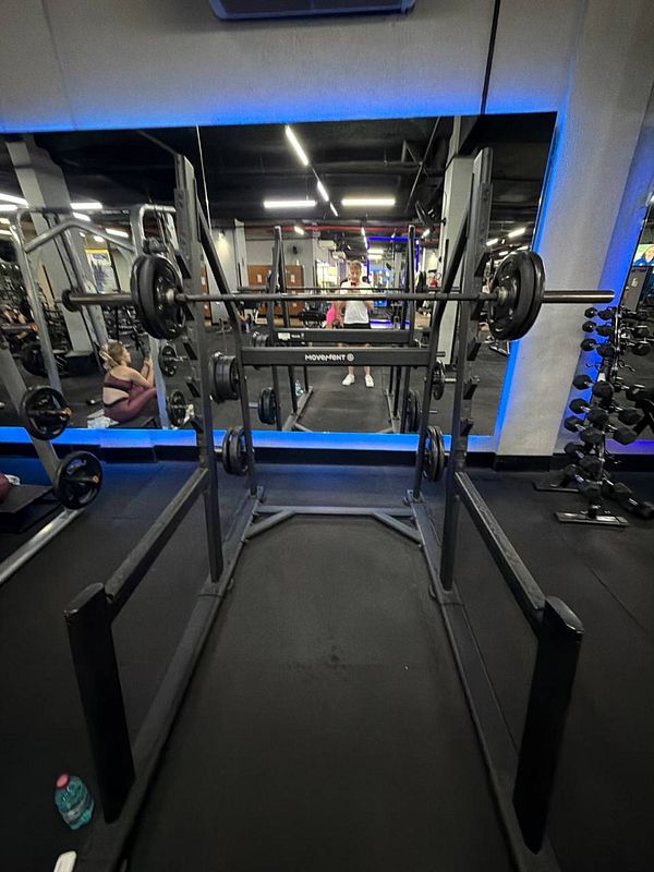 A stylized gym-themed illustration featuring a barbell with a colorful, abstract background and the phrase 'train intestines' displayed below it.