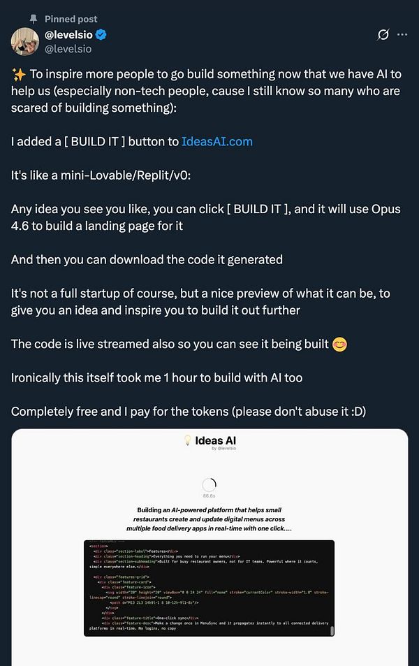 Interface of the Ideas AI app showing a user input form and generated content results.