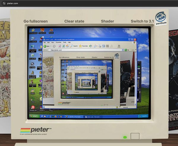 Screenshot of Pieter.com with a large banner inviting users to build a portfolio and various sections including pricing and a 'Get started for free' button.
