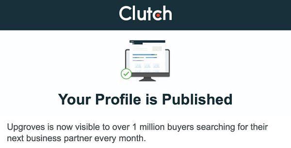 Screenshot of Upgroves company profile on Clutch's website showing company details and ratings.