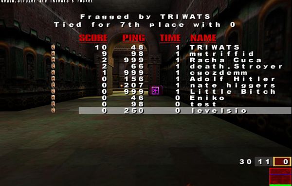 Screenshot showing an IRC client with chat messages and nickname list for managing a game server using RCON commands.