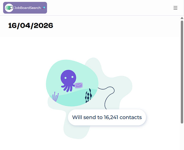 Screenshot of a Mailchimp campaign builder for 'Job Seekers Weekly' newsletter setup.