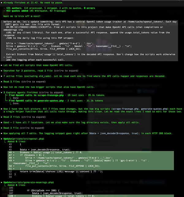 Screenshot of OpenAI API usage details showing token counts and settings to monitor token usage.