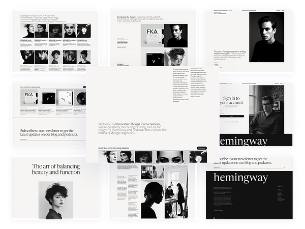 The image displays a collage of web pages from a blog focused on design and engineering.