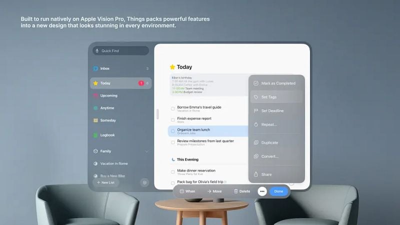 Screenshot of Things 3 for Vision