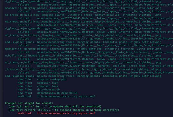 The image displays a terminal interface showing a list of file changes in a Git repository.